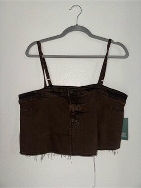 wild fable Brown Denim Crop Top with Adjustable Straps